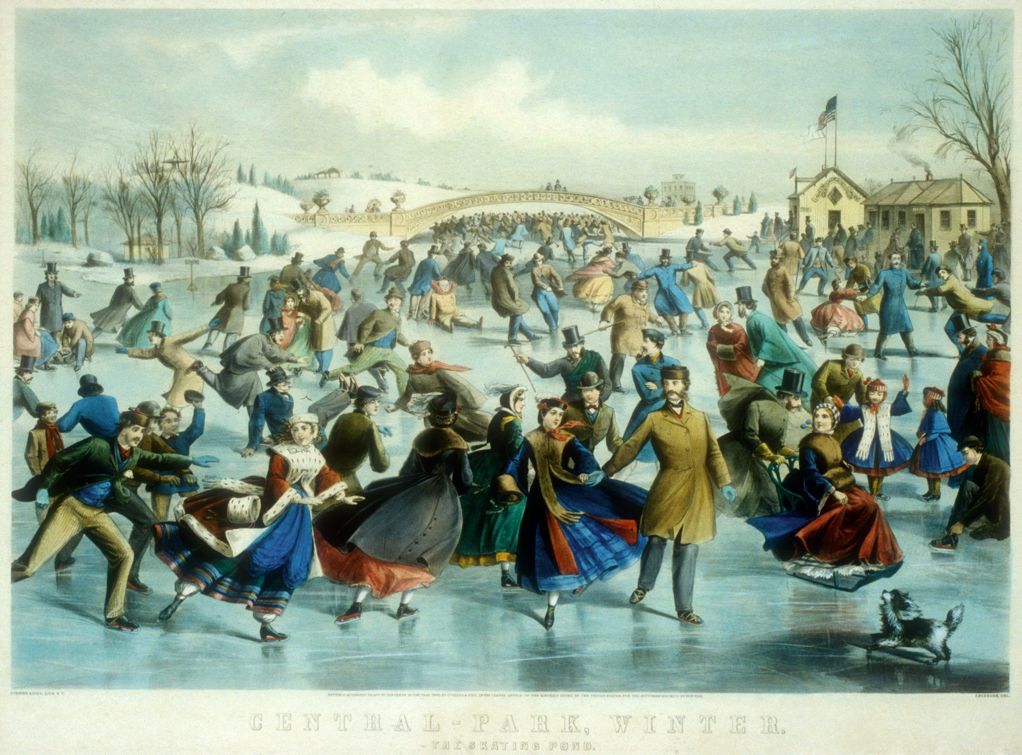 Currier and Ives lithograph of Central Park Christmas