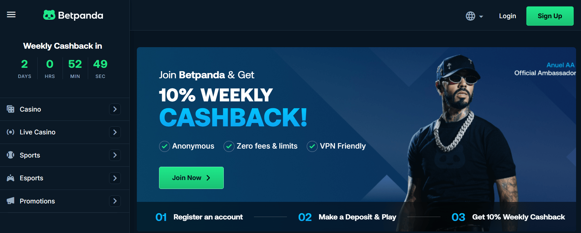 Homepage of Betpanda casino highlighting lightning-fast Plinko payouts and crypto withdrawals
